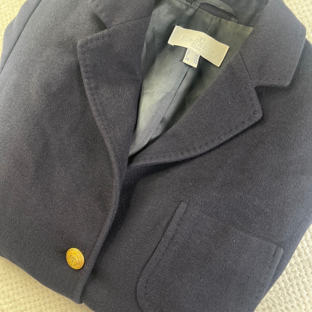 Elegance Paris Navy Wool Blend Blazer Gold Button Military‎ Style Women